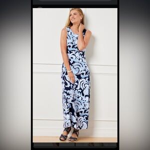 NWT Talbots 2X Navy/Lt. Blue Floral Maxi Dress with Criss-cross Back-Beautiful!